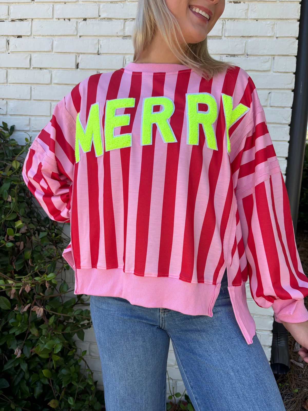 Neon Merry Pink And Red Stripped Sweatshirt