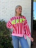 Neon Merry Pink And Red Stripped Sweatshirt