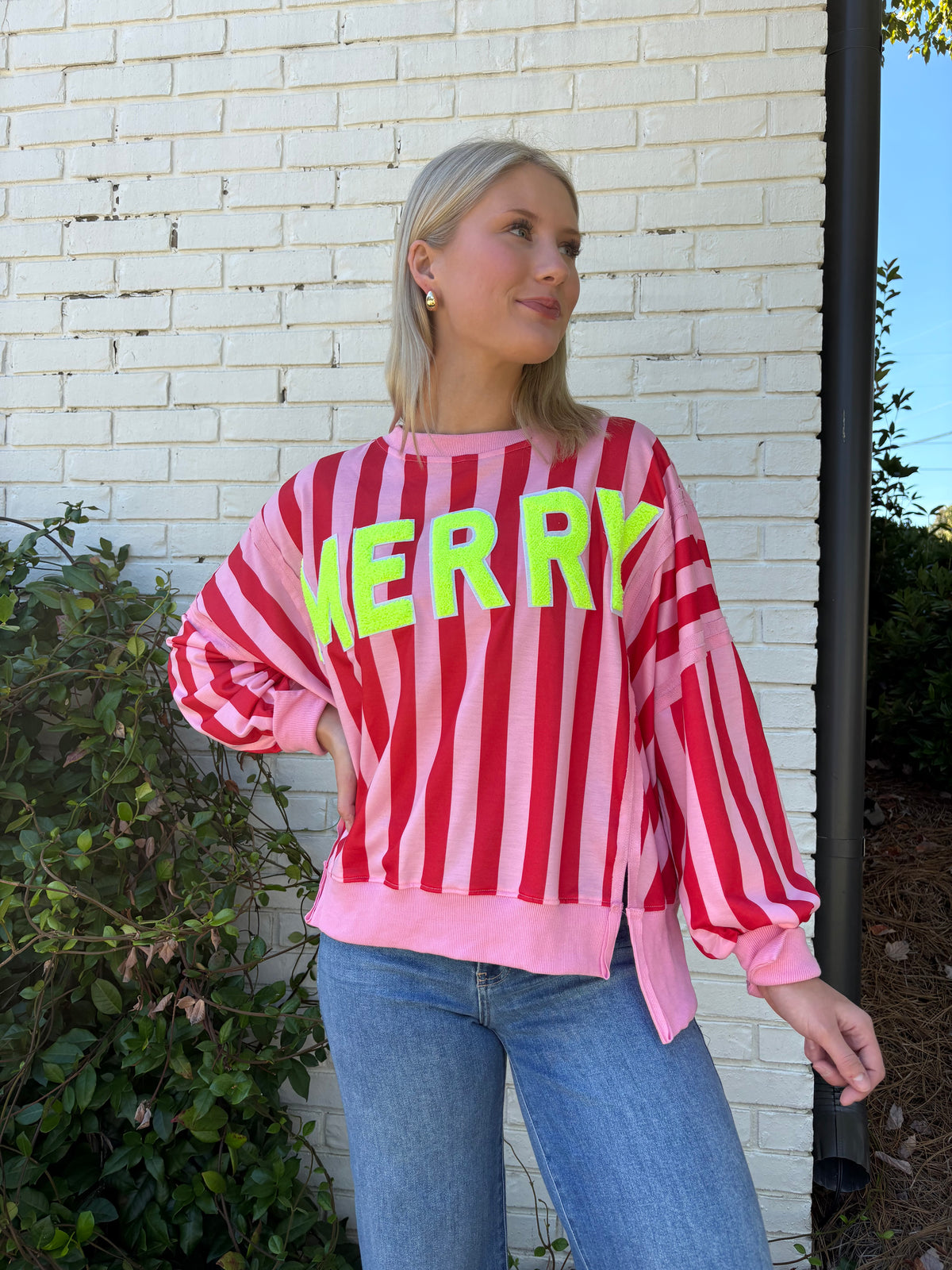 Neon Merry Pink And Red Stripped Sweatshirt