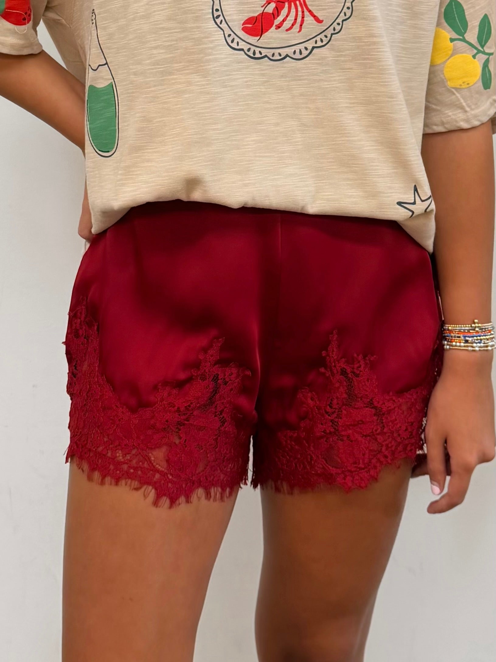 Crimson Kiss Lace Shorts