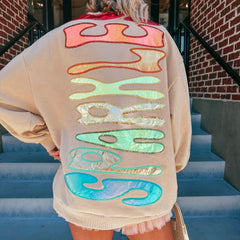 Tan Queen Back Sparkles Oversized Sweatshirt