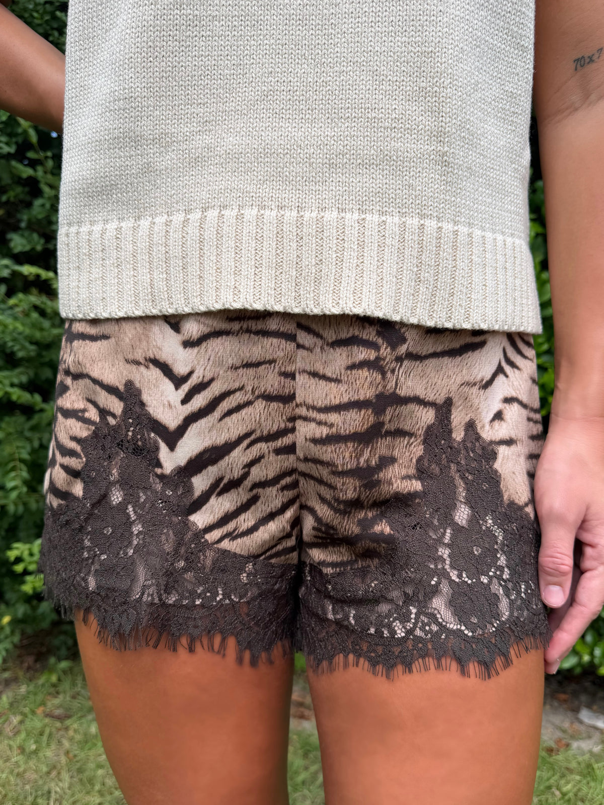 Staying Wild Lace Trim Shorts