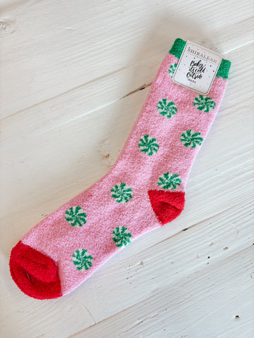 Fuzzy Peppermint Socks