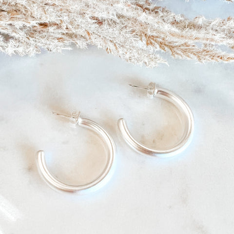 Silver Matte Hoops