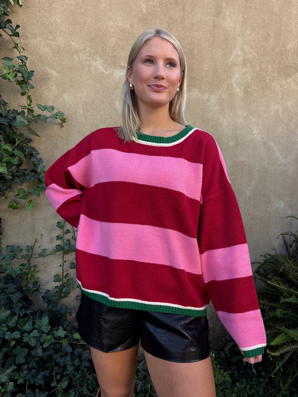 Pink Striped Long Sleeve Sweater