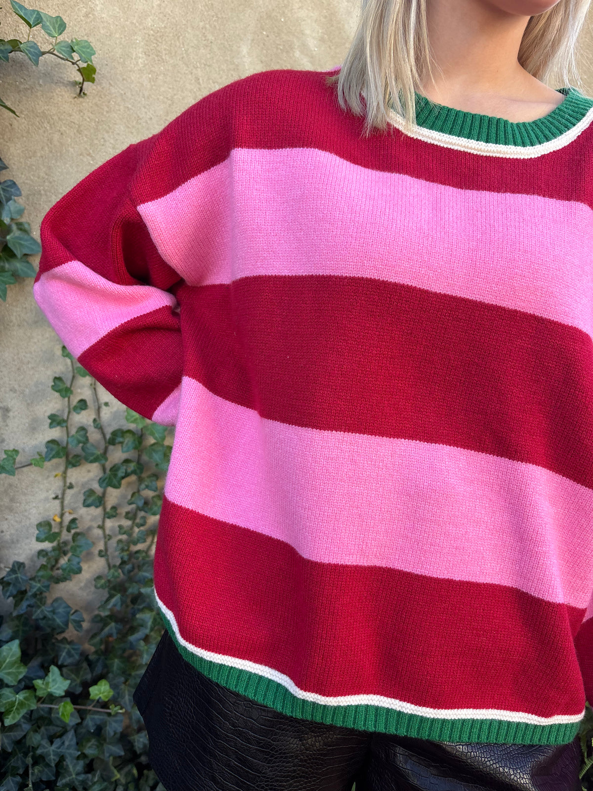 Pink Striped Long Sleeve Sweater