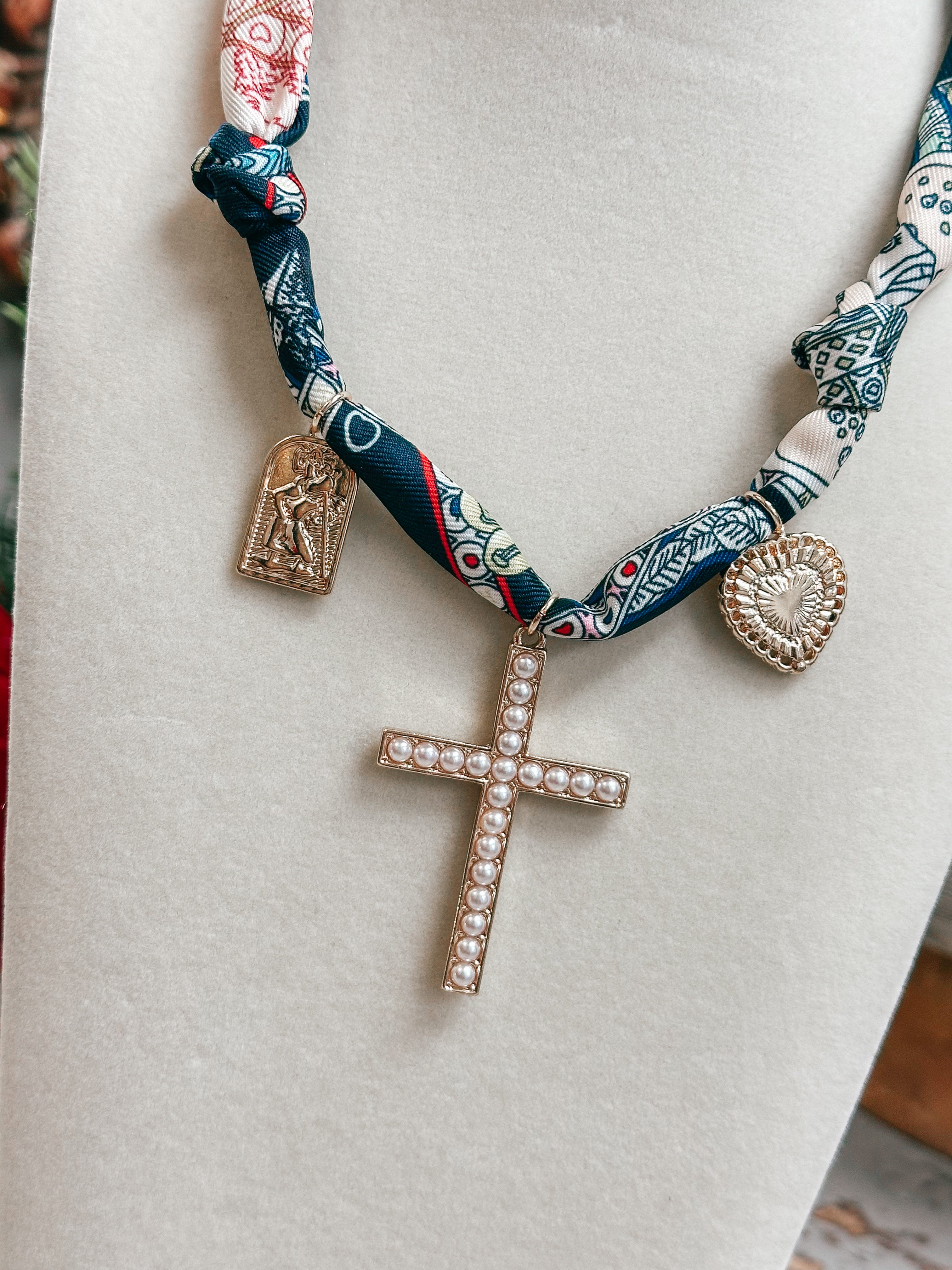 Aces Scarf Cross Pendant Necklace