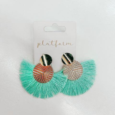 Aquamarine Tassel Fan Earrings