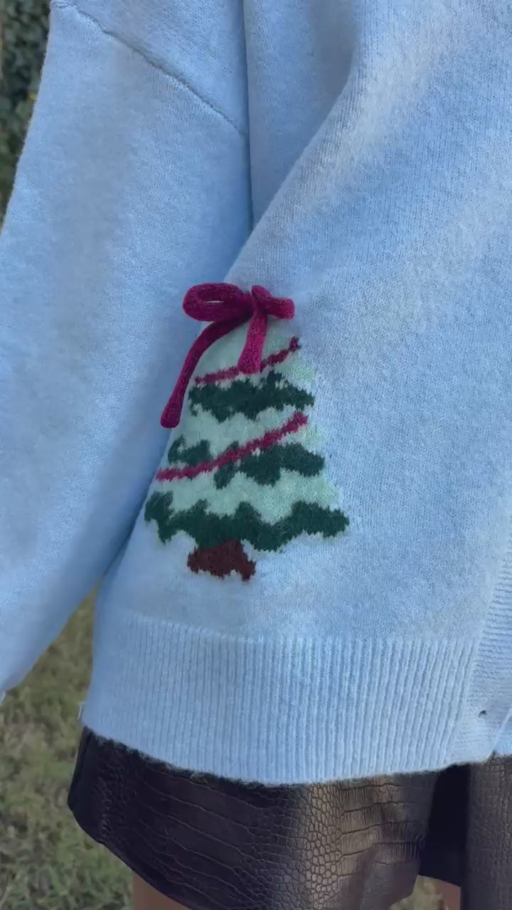Light Blue Christmas Tree Sweater
